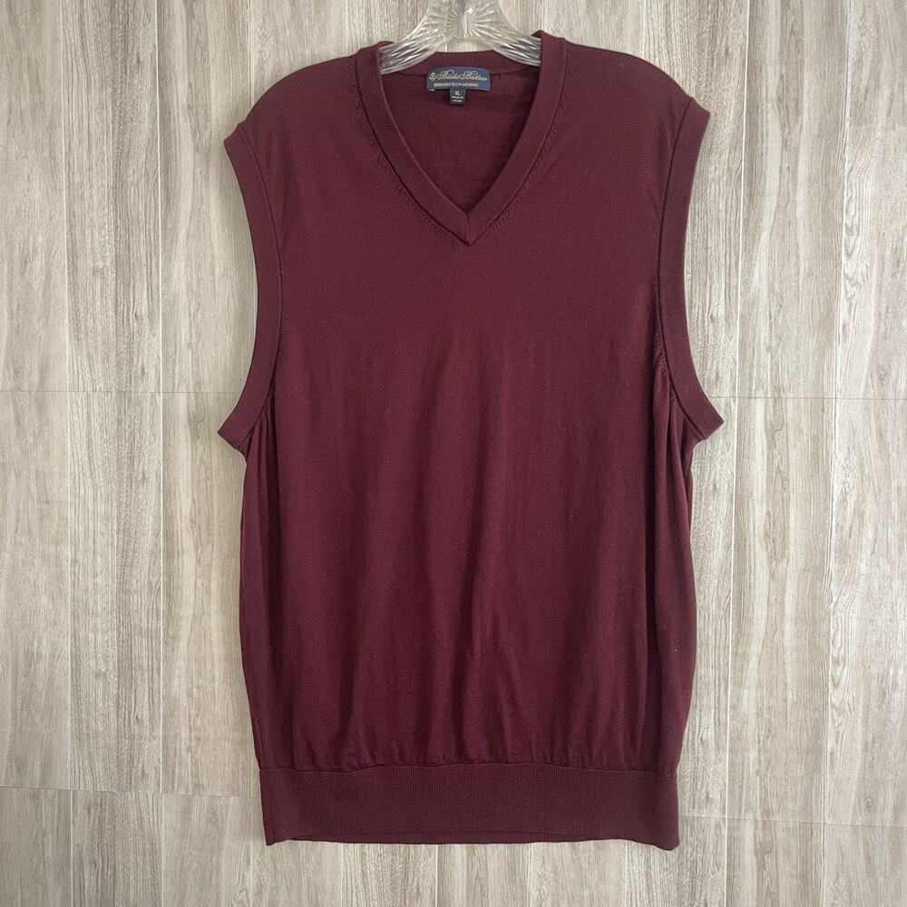 Brooks Brothers Sweater Vest Mens XL BrooksTech Merino Wool V Neck Burgundy Red
